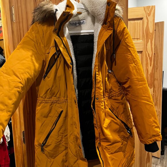 Nine West Mustard Yellow Winter Parka with Hood - Picture 1 of 2